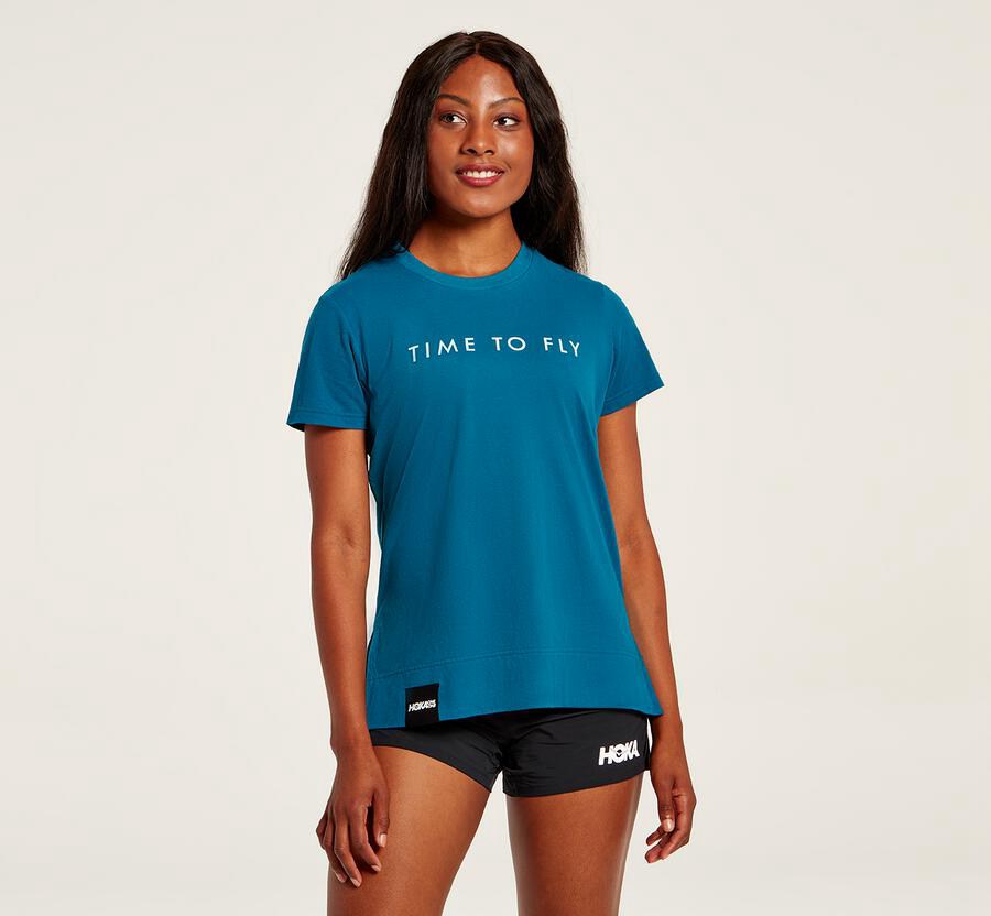 Hoka Womens Tee NZ - Hoka One One Brand Blue (ZBG425701)